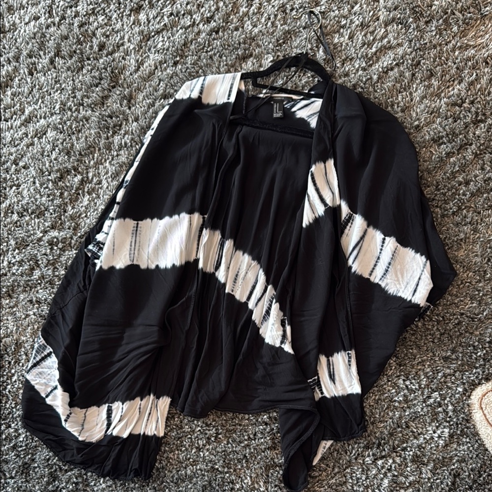 Black and White Open Front Cardigan